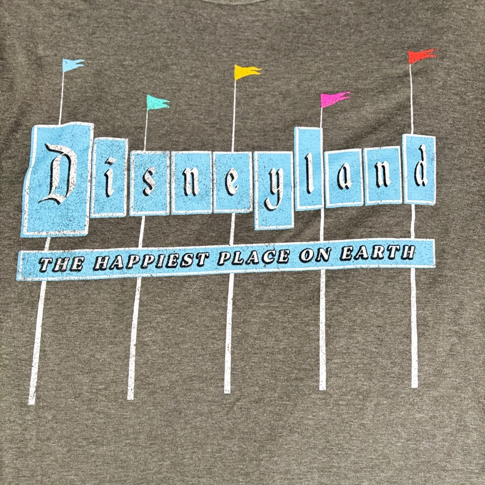 Disneyland Gray Marquee Sign Tee with Colorful Flags